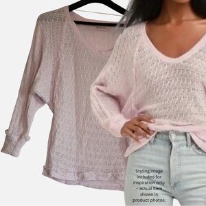 We the Free People Hacci Top Med Pink V Neck Beach Sweater